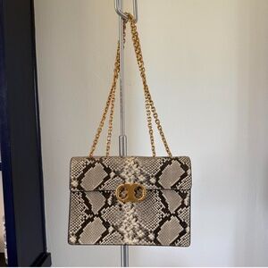 Tory Burch Cream and Black Shoulder Bag with Chain Strap
